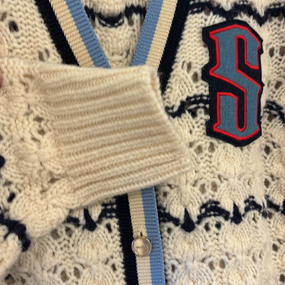 Sandro Ludvik Crocheted Logo Patch Women’s Cardigan Sweater size Large - Picture 9 of 15